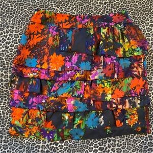 Anthropologie silk bright multi Colorful lined Tiered skirt